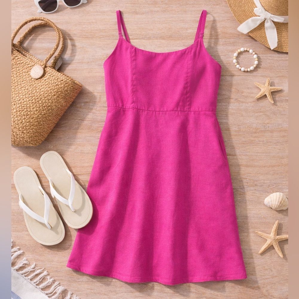 Old Navy Linen Blend Dress M Petite Pink Sleeveless Sundress Summer Coastal